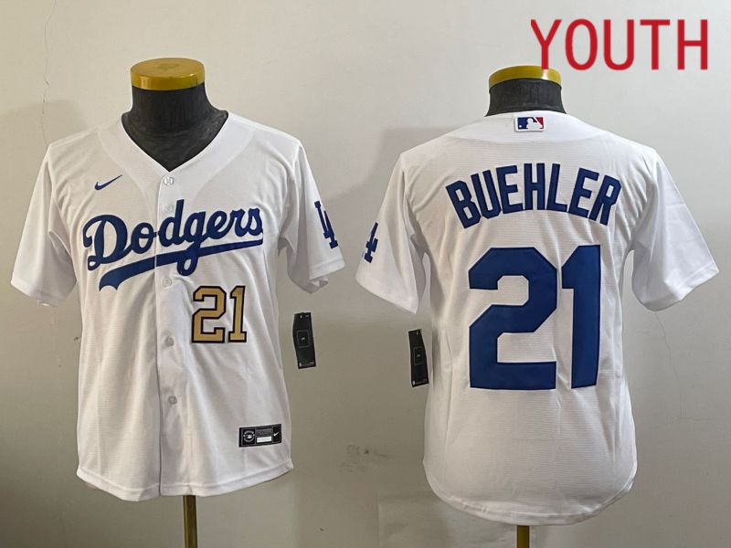 Youth Los Angeles Dodgers #21 Buehler White Game 2024 Nike MLB Jersey style 11212